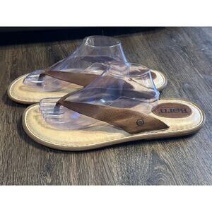 Born Men’s Been Leather Upper Tan Footbed Thongs SZ 14 Sandals